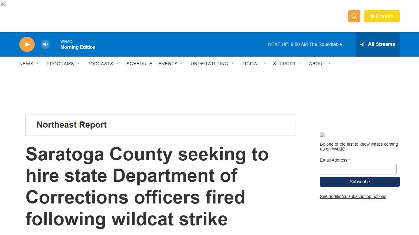 Saratoga County seeking to hire state Department of Corrections officers fired following wildcat strike WAMC